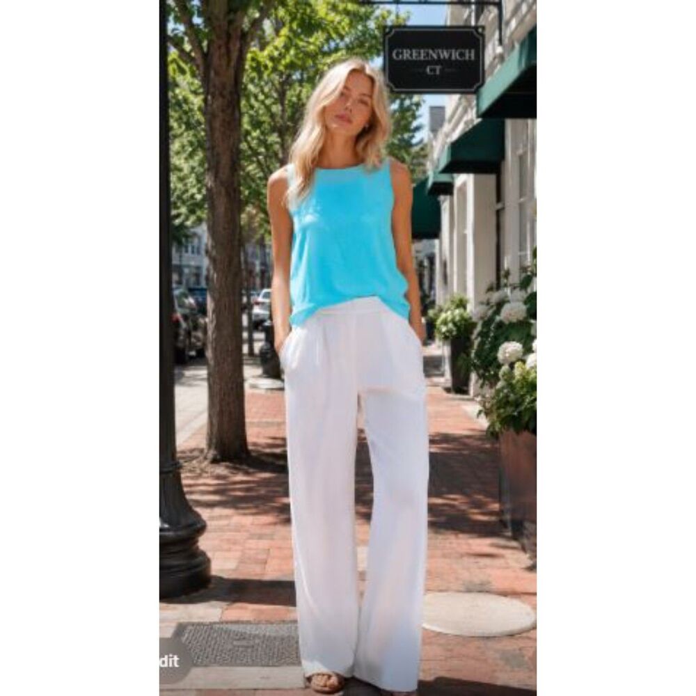 Theory Women's Racerneck Linen-Blend Shell Sleeveless Top Sz S NWT 298 irrg